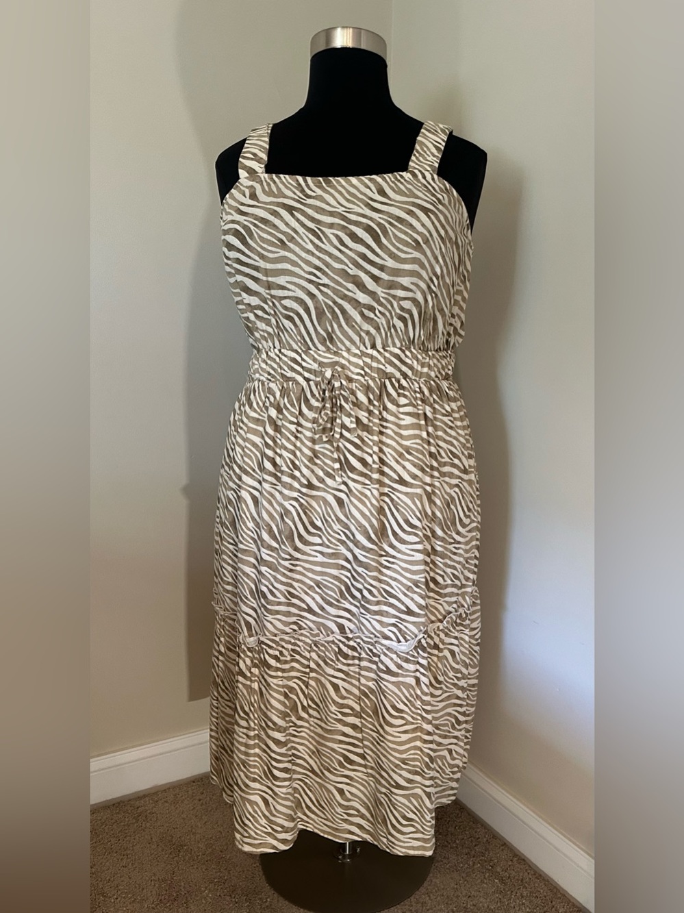 NWOT Zebra-Print Midi Dress in Cream and Tan XL